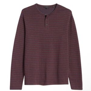 VINCE MEN'S STRIPED COTTON-BLEND HENLEY SHIRT HEATHER SONOMA/HEATHER COASTAL L
